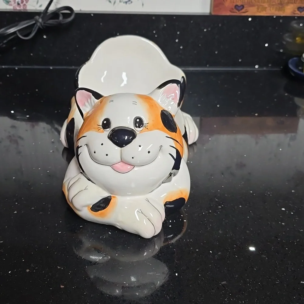 4X HOST PICK. Vintage. Ceramic Cat, Cat Bowl Holder